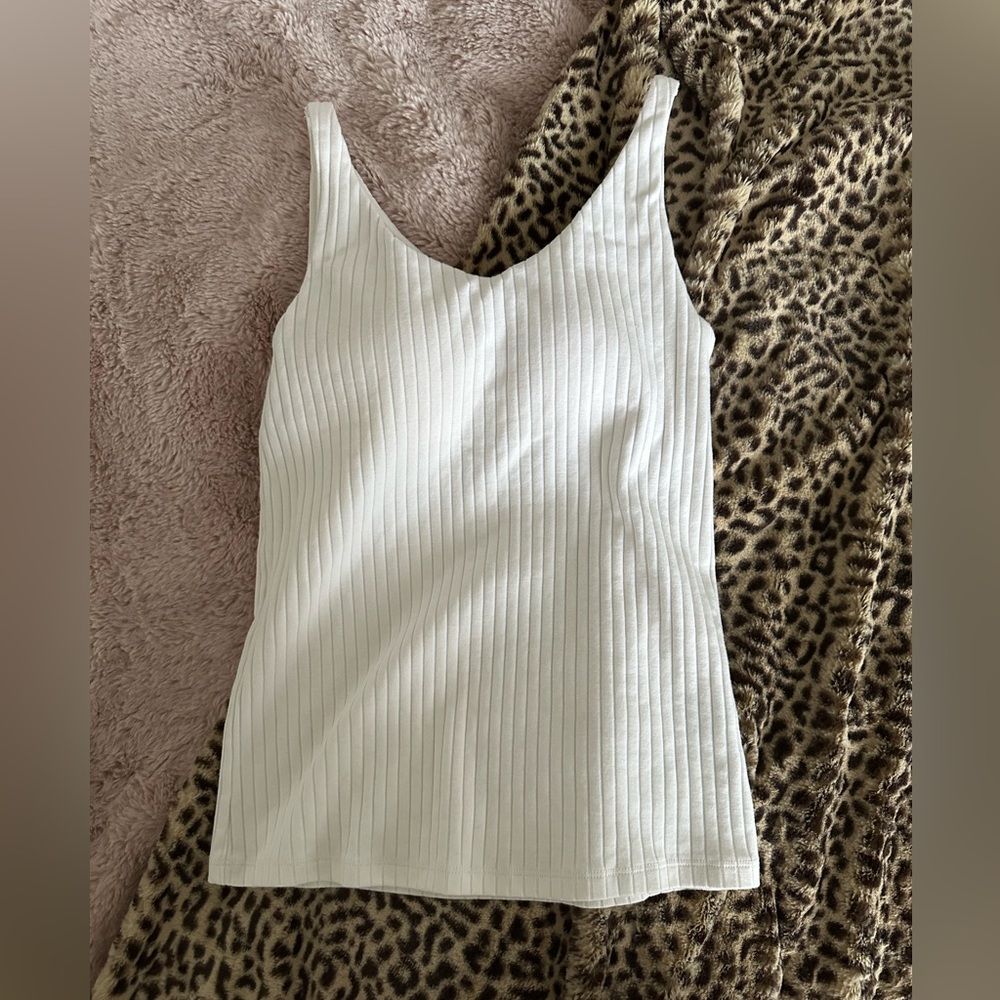 Uniqlo White Corduroy V Neck Top